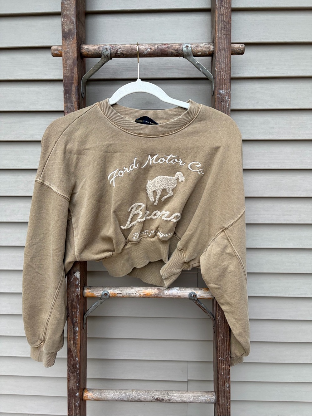 Ford Tan Bronco Embroidered Cropped Sweatshirt